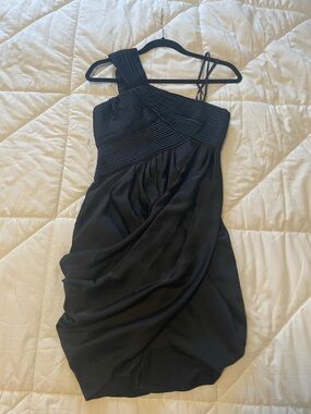 BCBGMaxAzria Black One-Shoulder Strapless Draped Dress